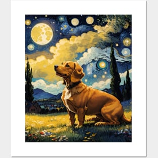 Starry Night Dachshund  Dog , Van Gogh Dachshund Art Posters and Art